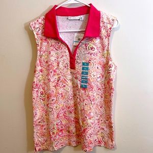 RAFAELLA SLEEVELESS POLO, XL, PAISLEY 100% Cotton
